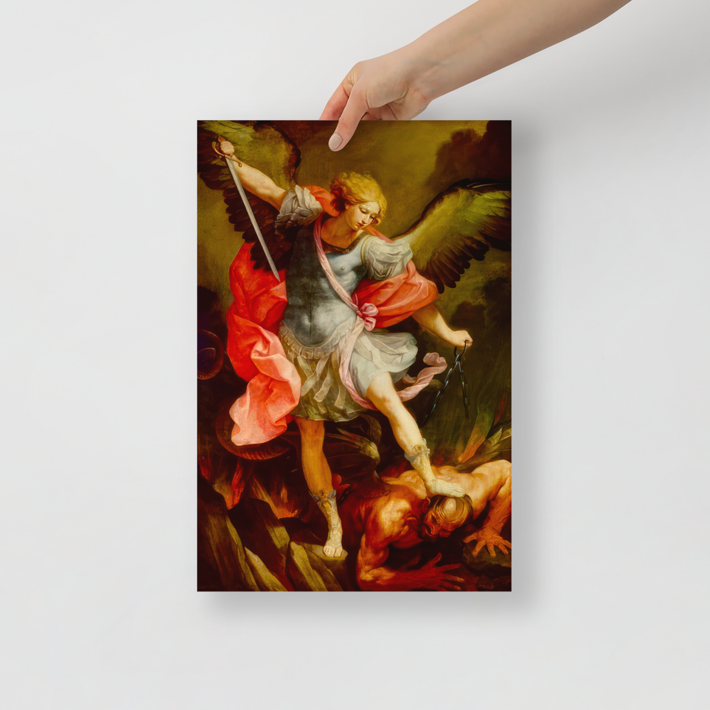 The Archangel Michael defeating Satan by Guido Reni [Poster]