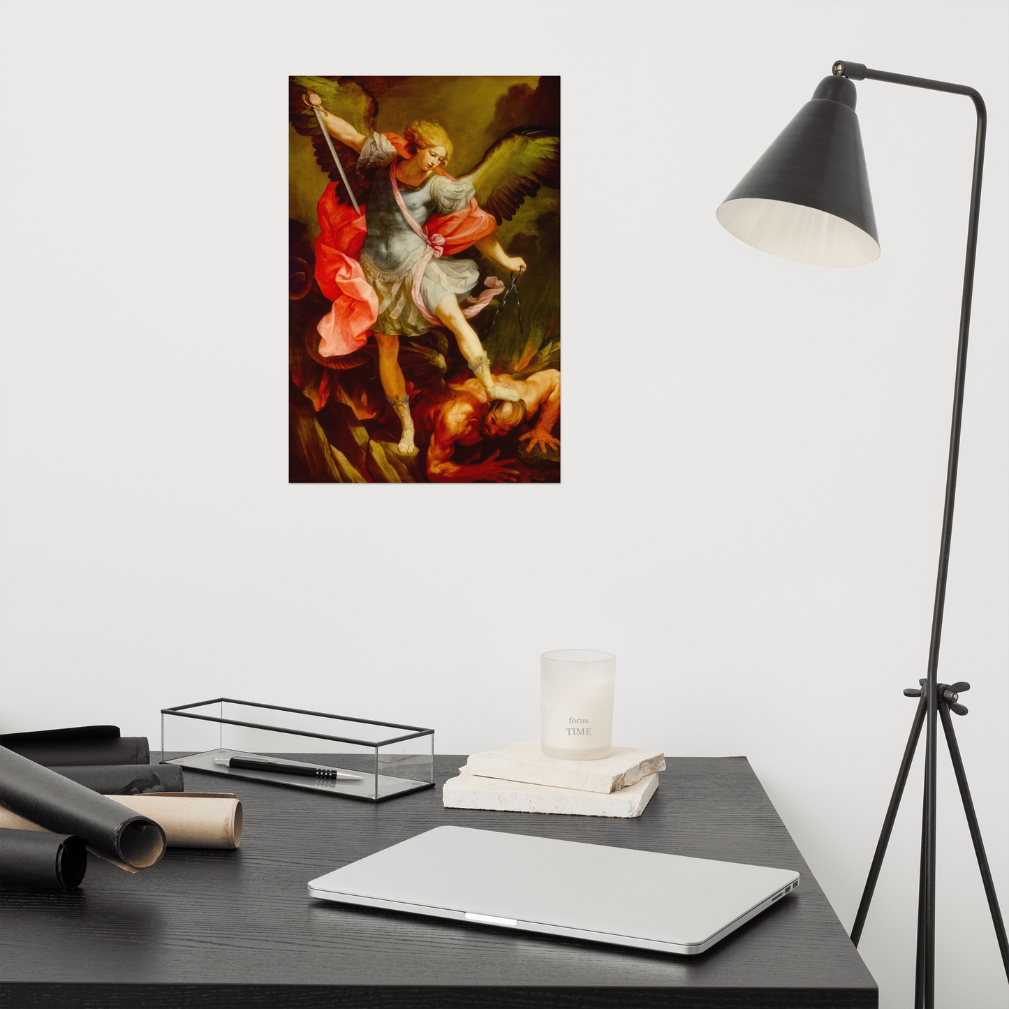 The Archangel Michael defeating Satan by Guido Reni [Poster]