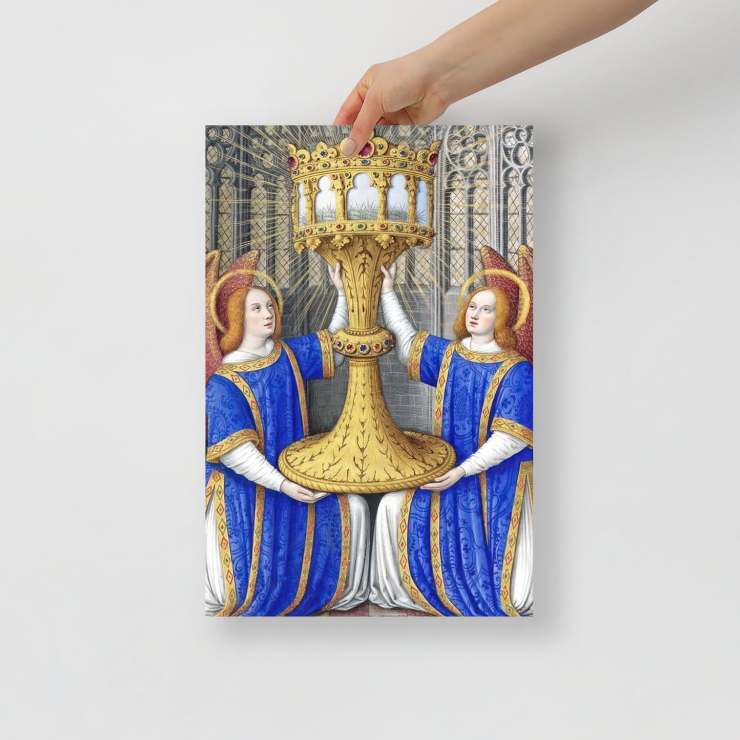 Two Angels Holding a Monstrance With The Thorn Crown By Jean Bourdichon [Poster]