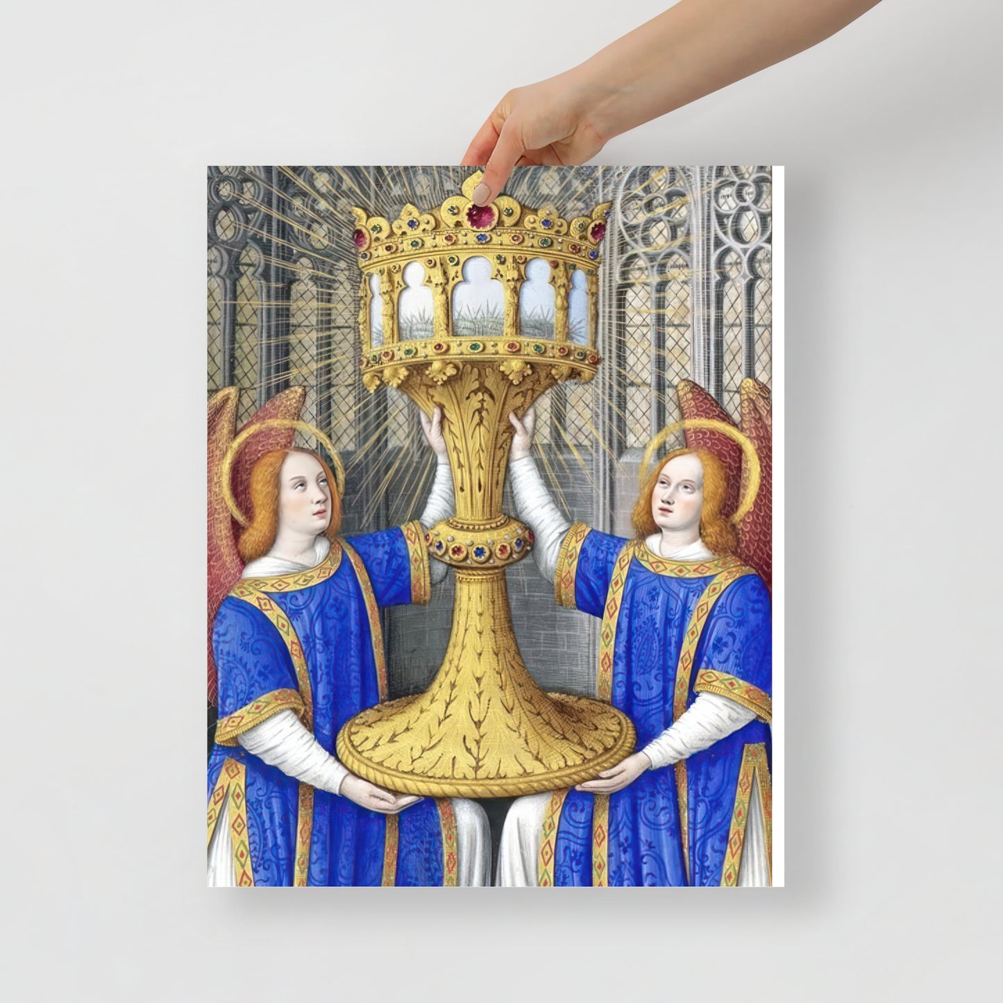 Two Angels Holding a Monstrance With The Thorn Crown By Jean Bourdichon [Poster]