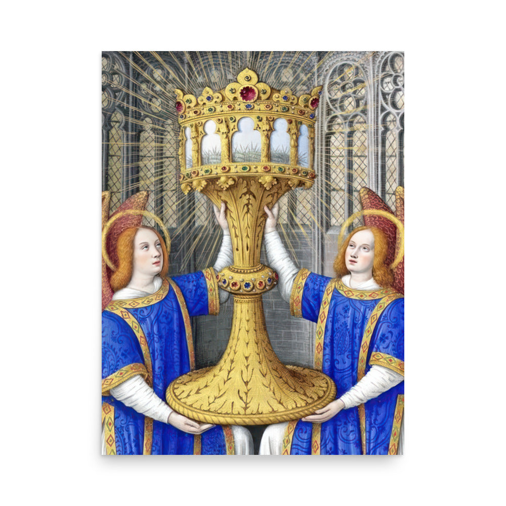 Two Angels Holding a Monstrance With The Thorn Crown By Jean Bourdichon [Poster]