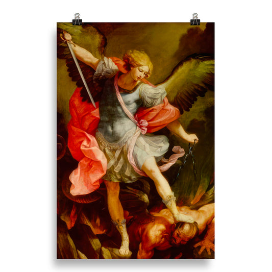 The Archangel Michael defeating Satan by Guido Reni [Poster]