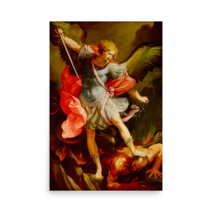 The Archangel Michael defeating Satan by Guido Reni [Poster]