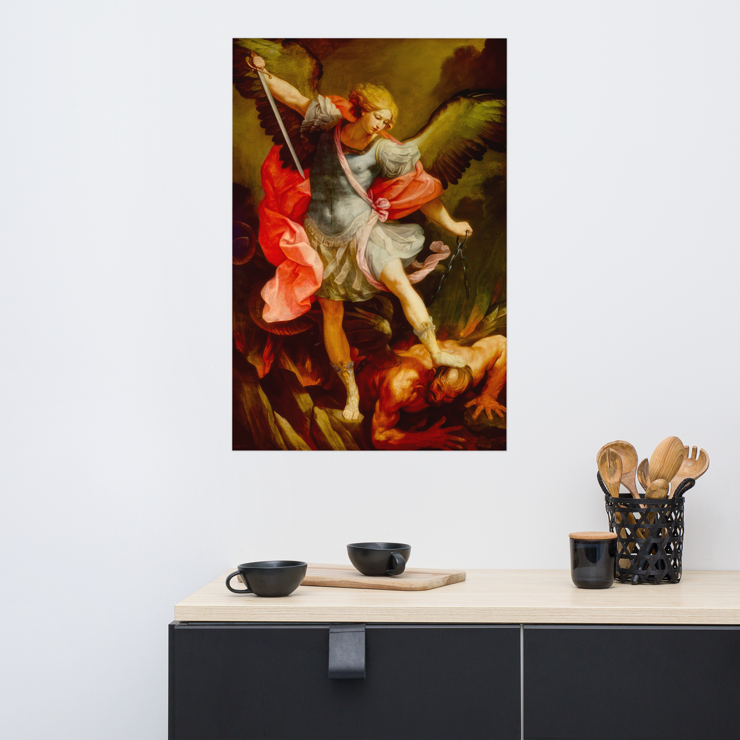 The Archangel Michael defeating Satan by Guido Reni [Poster]