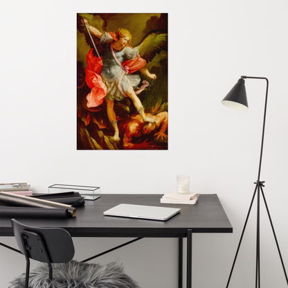 The Archangel Michael defeating Satan by Guido Reni [Poster]