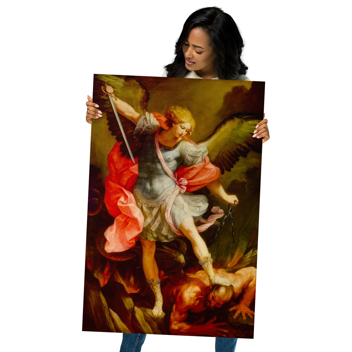 The Archangel Michael defeating Satan by Guido Reni [Poster]