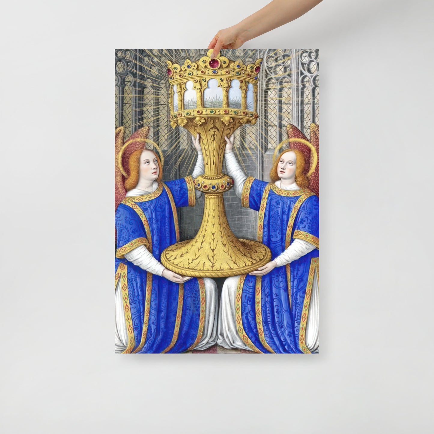 Two Angels Holding a Monstrance With The Thorn Crown By Jean Bourdichon [Poster]