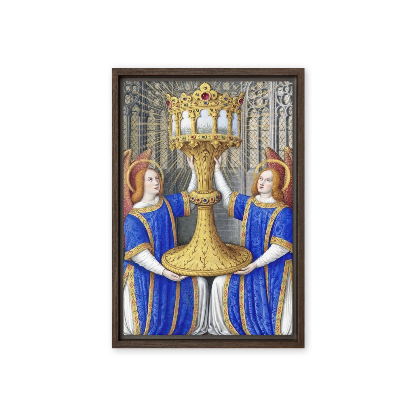 Two Angels Holding a Monstrance With The Thorn Crown By Jean Bourdichon [Framed canvas]