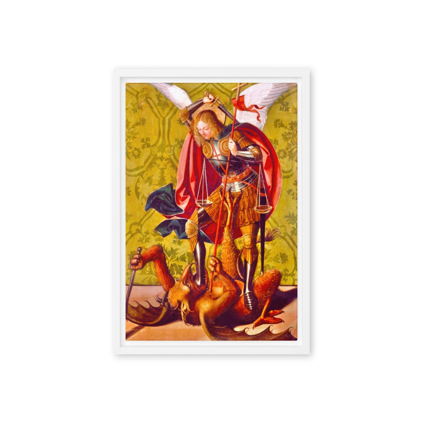 St. Michael Killing the Dragon by Josse Lieferinxe [Framed canvas]