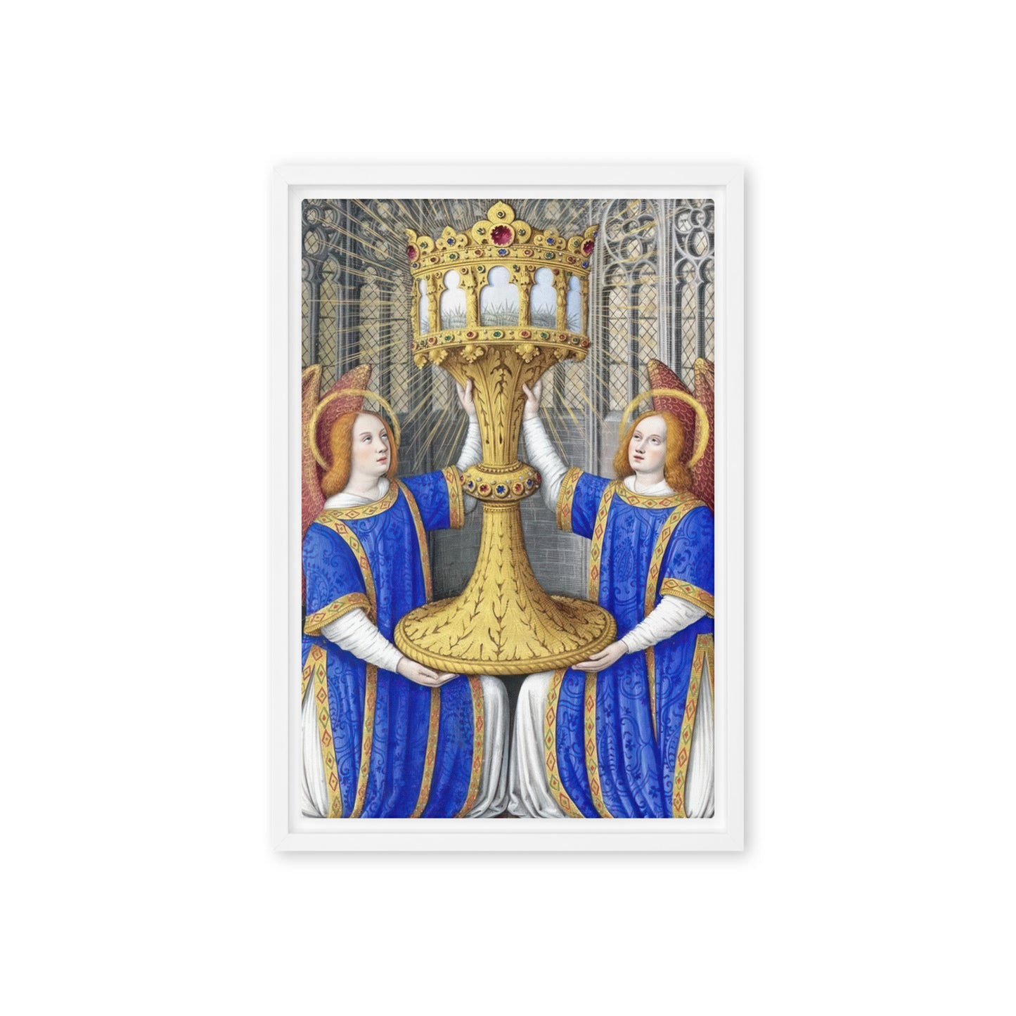 Two Angels Holding a Monstrance With The Thorn Crown By Jean Bourdichon [Framed canvas]