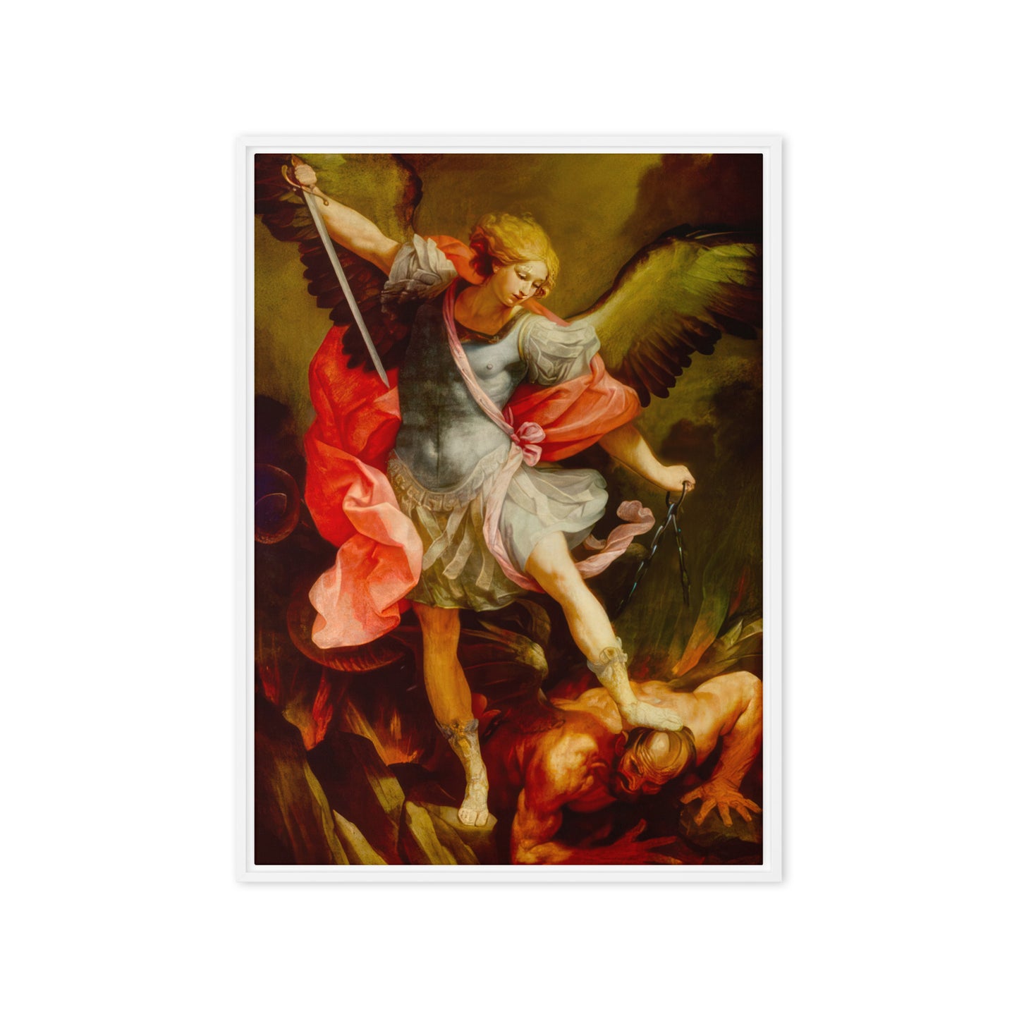 The Archangel Michael defeating Satan by Guido Reni [Framed canvas]