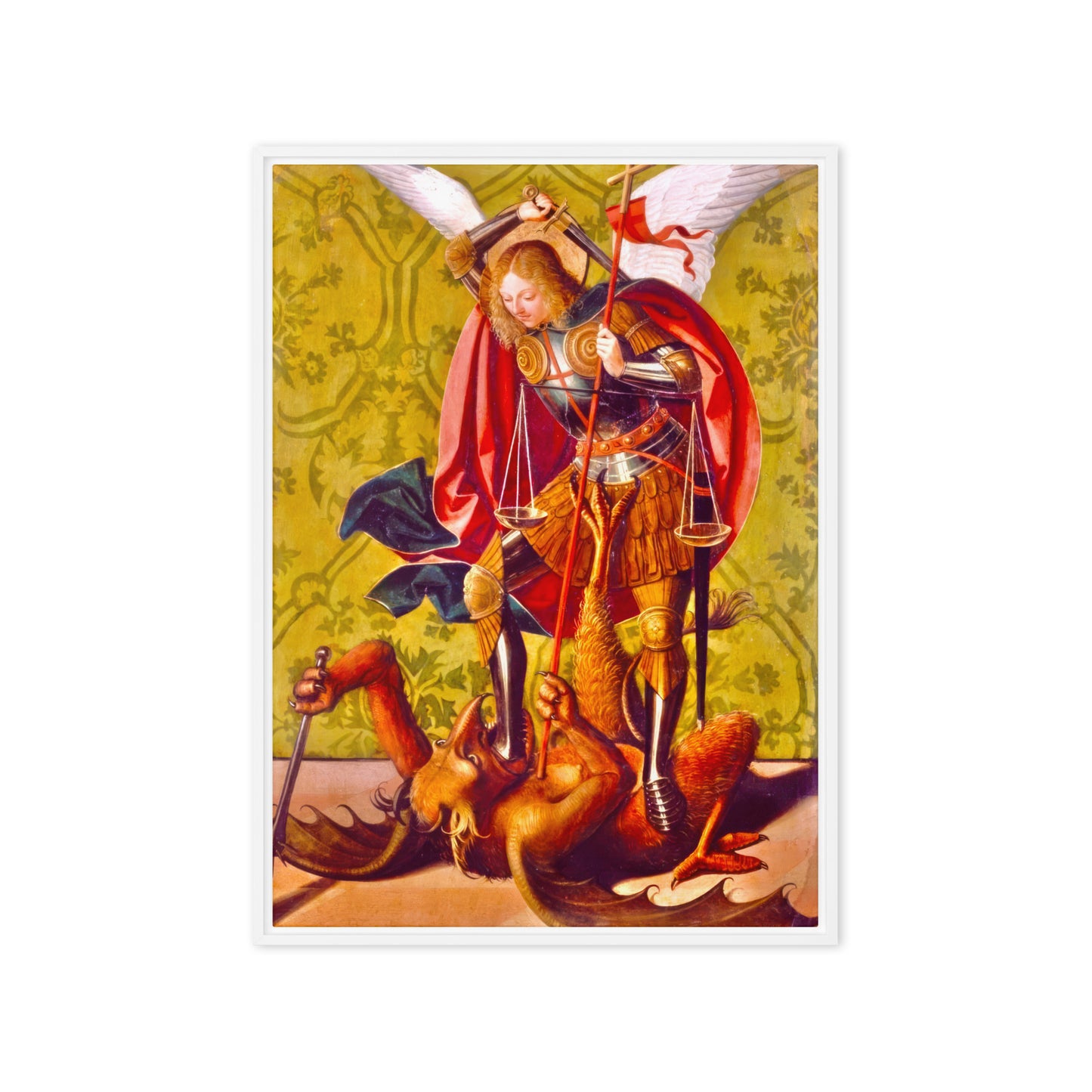 St. Michael Killing the Dragon by Josse Lieferinxe [Framed canvas]