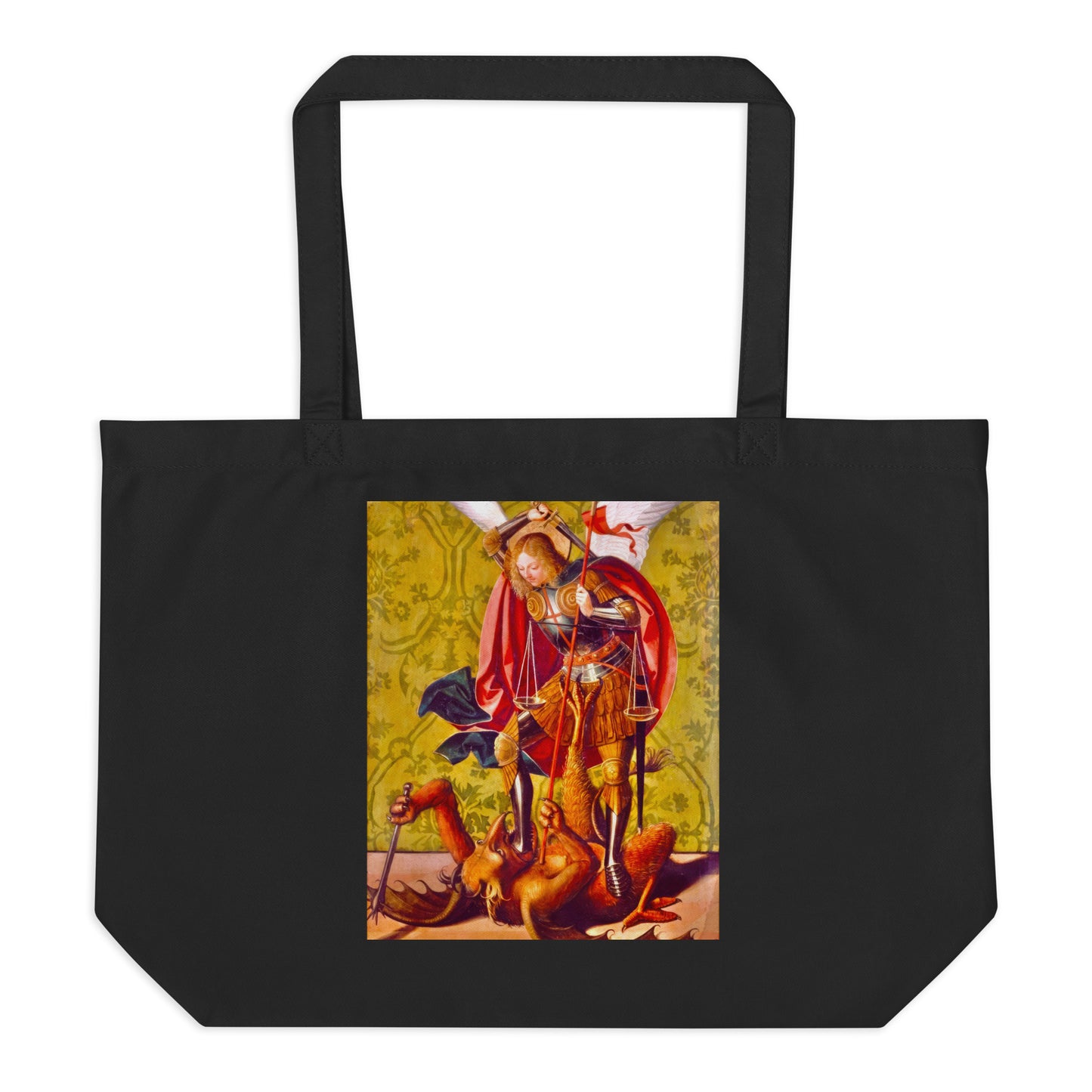 St. Michael Killing the Dragon by Josse Lieferinxe [Large organic tote bag]