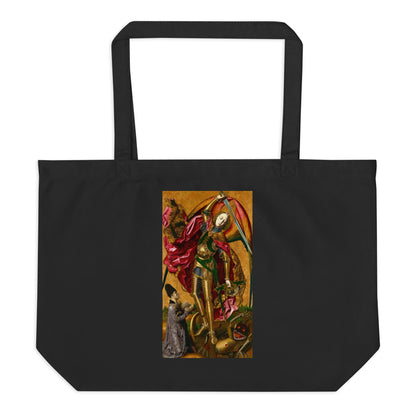 Saint Michael Triumphs over the Devil by Bartolome Bermejo  [Large organic tote bag]