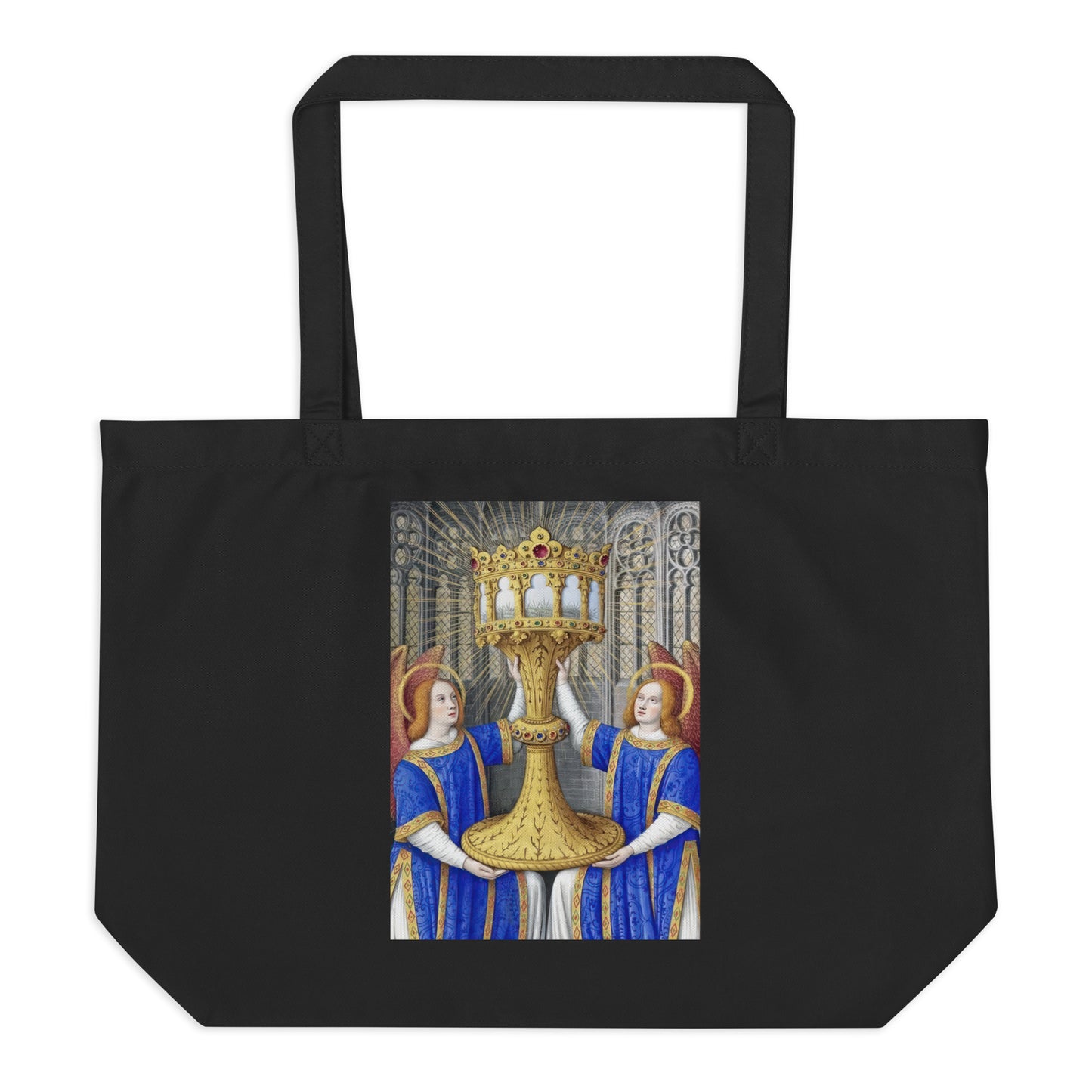 Two Angels Holding a Monstrance With The Thorn Crown By Jean Bourdichon  [Large organic tote bag]