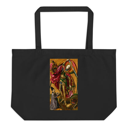 Saint Michael Triumphs over the Devil by Bartolome Bermejo  [Large organic tote bag]