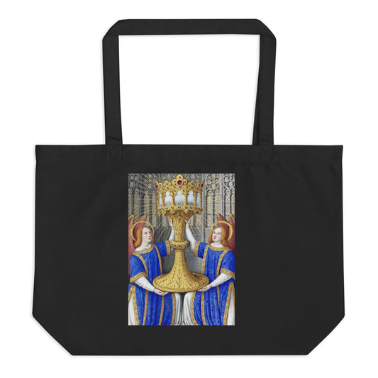 Two Angels Holding a Monstrance With The Thorn Crown By Jean Bourdichon  [Large organic tote bag]