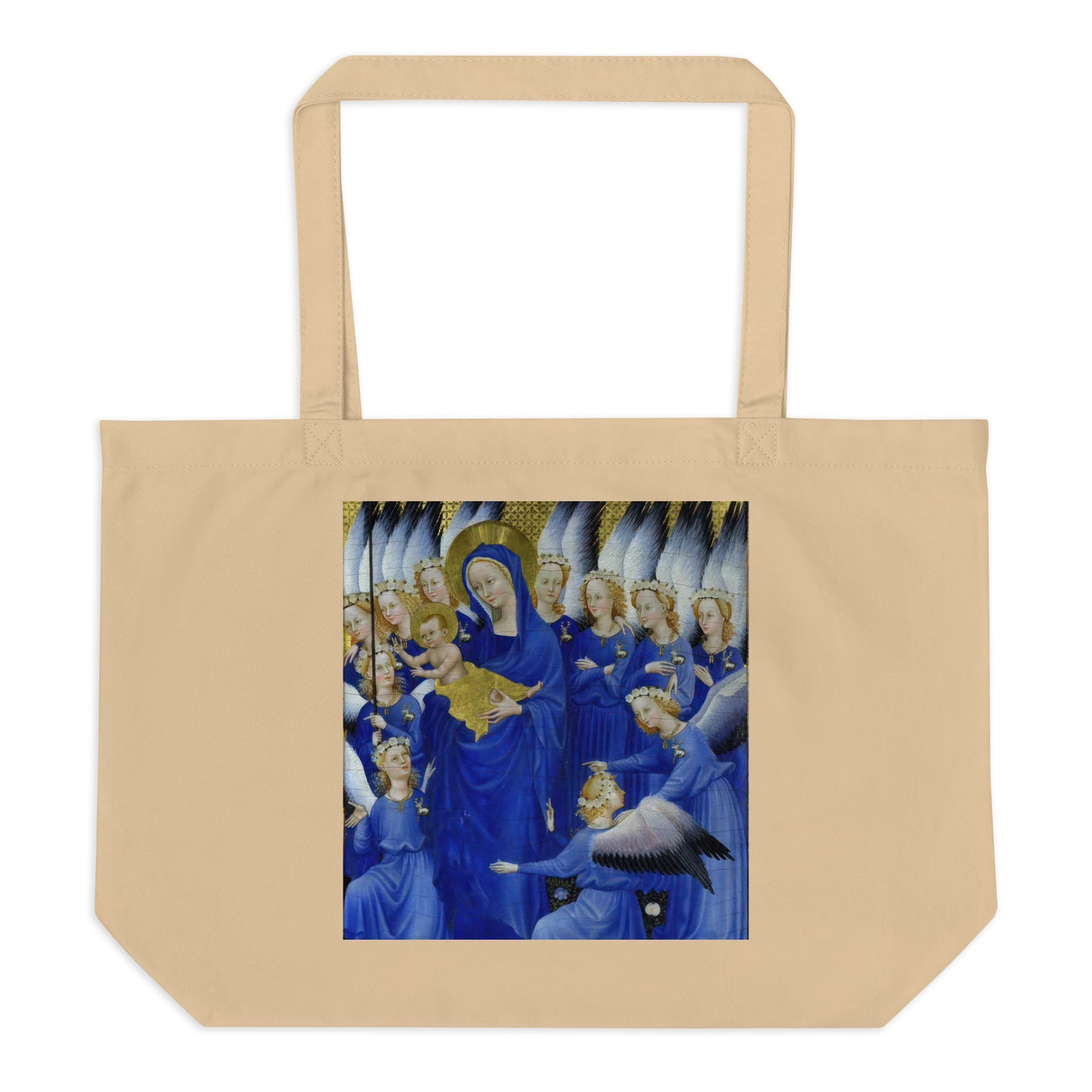 Virgin and child with angels by Wilton [Large organic tote bag]