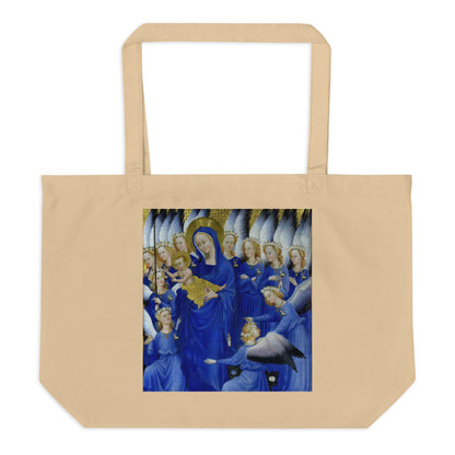 Virgin and child with angels by Wilton [Large organic tote bag]