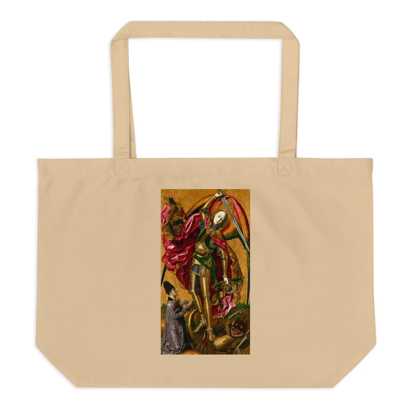 Saint Michael Triumphs over the Devil by Bartolome Bermejo  [Large organic tote bag]