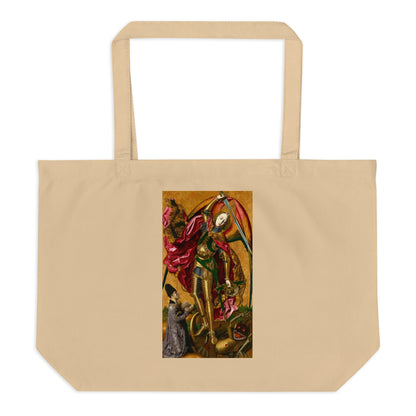 Saint Michael Triumphs over the Devil by Bartolome Bermejo  [Large organic tote bag]