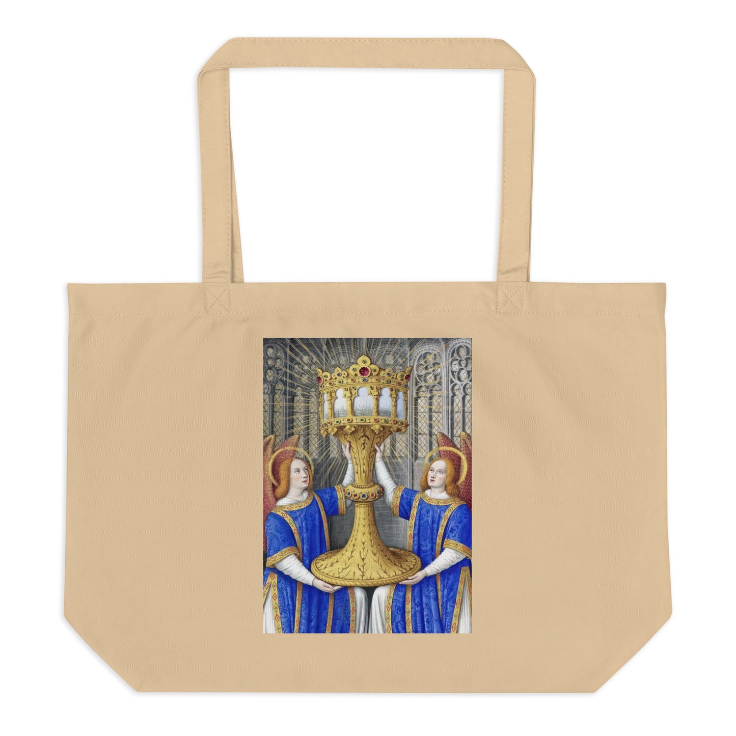 Two Angels Holding a Monstrance With The Thorn Crown By Jean Bourdichon  [Large organic tote bag]