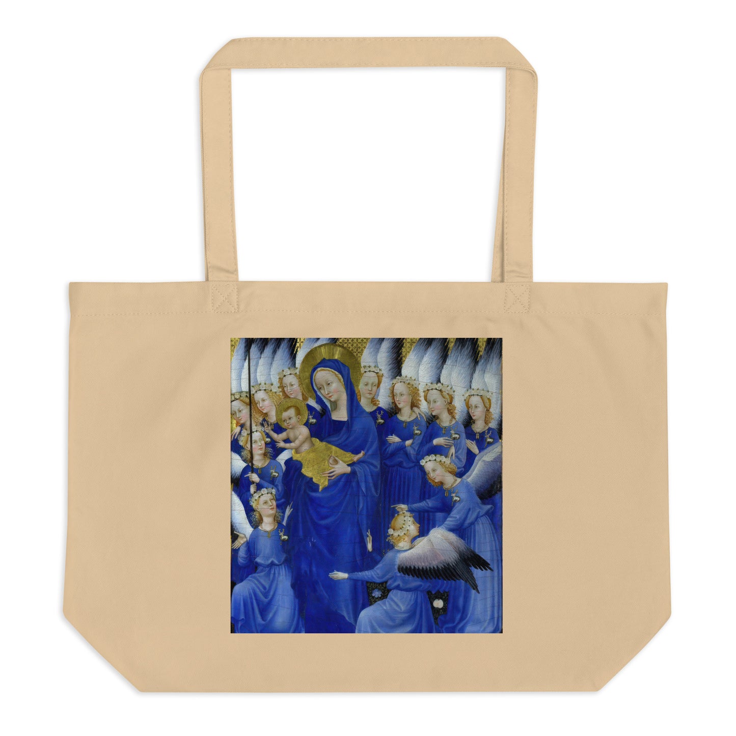 Virgin and child with angels by Wilton [Large organic tote bag]