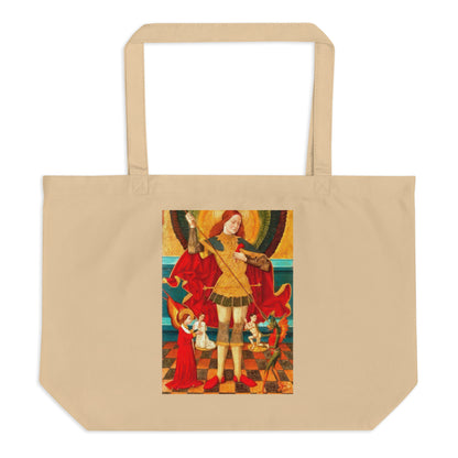 Saint Michael Weighing Souls by Juan de la Abadía [Large organic tote bag]