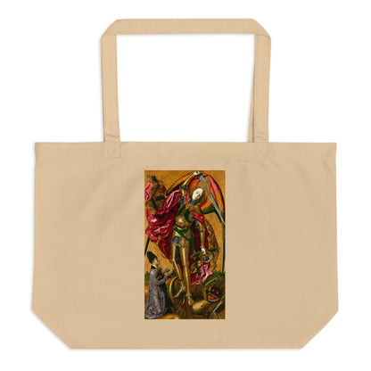 Saint Michael Triumphs over the Devil by Bartolome Bermejo  [Large organic tote bag]