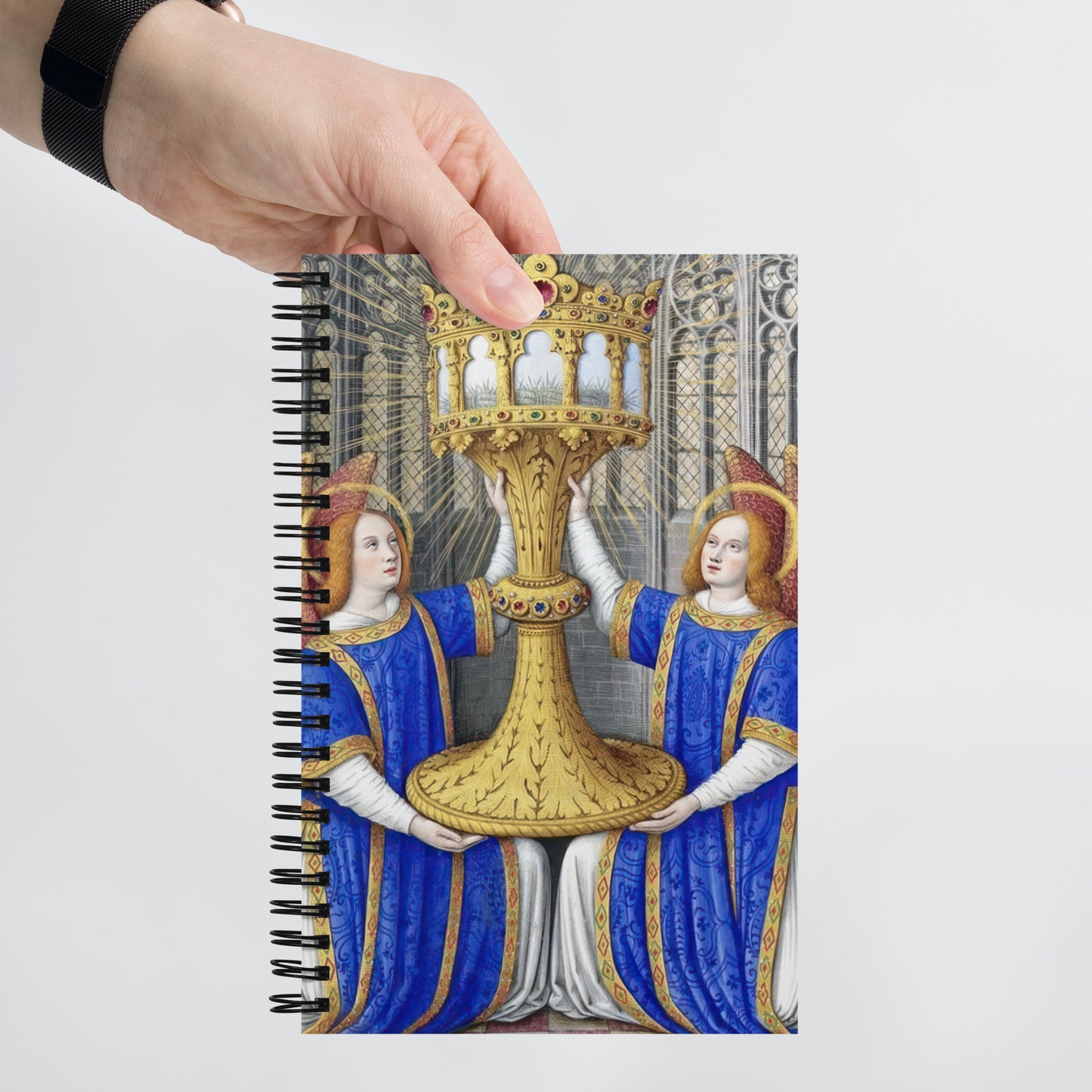 Two Angels Holding a Monstrance With The Thorn Crown By Jean Bourdichon [Spiral notebook]