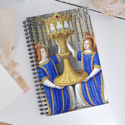 Two Angels Holding a Monstrance With The Thorn Crown By Jean Bourdichon [Spiral notebook]